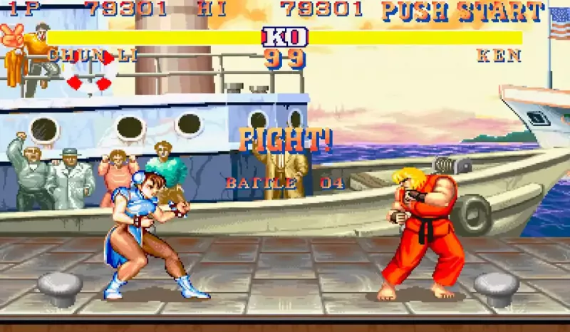   Лучшие видеоигры всех времен: Street Fighter II с Чун Ли, сражающимся с Кеном из Capcom