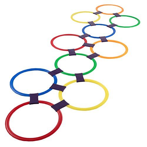 Hallå! Spela! Hopscotch Ring Game-10 flerfärgade plastringar och 15 kontakter för användning inomhus eller utomhus - roligt kreativt lekset för flickor och pojkar (80-TK126194)