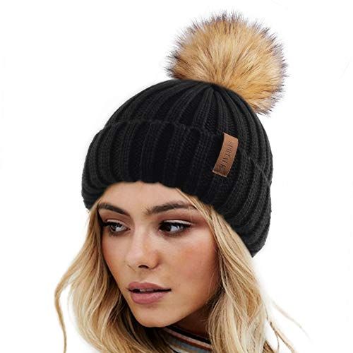 FURTALK Womens Winter Gebreide Beanie Muts Met Faux Fur Pom Warm Gebreide Skull Cap Beanie voor Dames