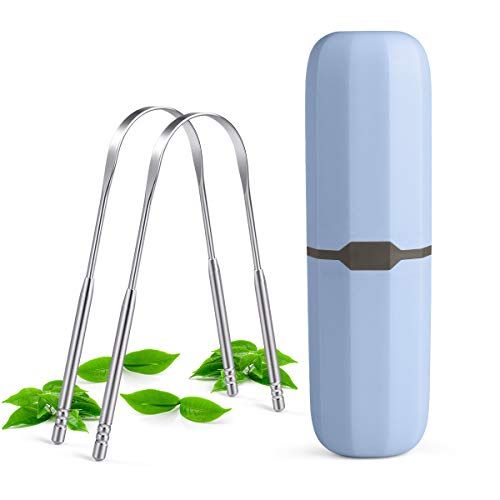Tongschraper, bedace tongreiniger voor volwassenen, 2-pack tongschraperreiniger roestvrij staal voor mannen en vrouwen met koffer.