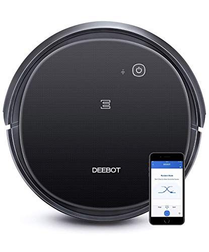 „ECOVACS DEEBOT 500“ dulkių siurblys su maksimaliu galios išsiurbimu, iki 110 min. Veikimo trukmės, kietos grindys ir kilimai, naminių gyvūnėlių plaukai, programų valdikliai, savaiminis įkrovimas, tylus, didelis, juodas