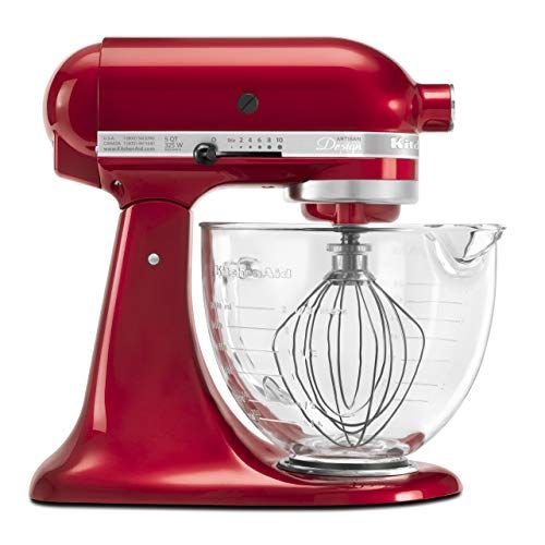 „KitchenAid“ KSM155GBCA 5-Qt. „Artisan“ dizaino serija su stikliniu dubeniu - saldainiai „Apple Red“
