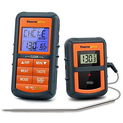 „ThermoPro TP-07“ belaidis kepsninės mėsos termometras rūkančiųjų krosnies virtuvės kepimui ant grotelių. Turkijos nuotolinis skaitmeninis maisto ruošimo maisto grotelių termometras su zondu, 300 pėdų diapazonas, išmanusis skystųjų kristalų ekranas su apšvietimu