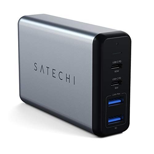 „Satechi 75W Dual Type-C PD“ kelioninio įkroviklio adapteris su 2 USB-C PD ir 2 USB 3.0 - suderinamas su 2020/2019 „MacBook Pro“, 2020/2019 „iPad Pro“