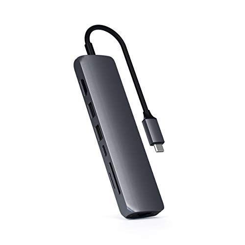 „Satechi“ plonas daugelio prievadų USB-C su Ethernet adapteriu - 4K HDMI, „Gigabit Ethernet“, USB-C PD įkrovimas - suderinamas su 2020/2019 „MacBook Pro“, 2020/2018 „iPad Pro“, „Microsoft“ nešiojamuoju kompiuteriu 3 (pilka pilka)