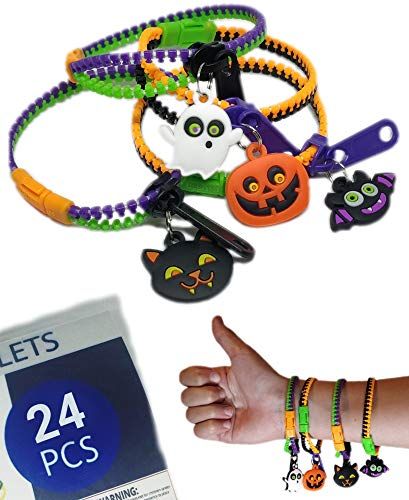 UpBrands Halloween-feestgunst voor kinderen Ritsarmbanden Bulkset, kit voor verjaardag, goodiebags en pinata-vuller, Halloween-mandvullers, fidgetspeelgoed, zintuiglijke vriendschapssieraden (24-pack)