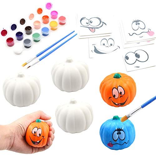 BEIGUO Halloween-ambachten Verf je eigen squishy-pompoen 6-pack langzaam stijgende Halloween-pompoen met decoratiestickers Kinderambachten voor Halloween Thanksgiving-feestgunsten