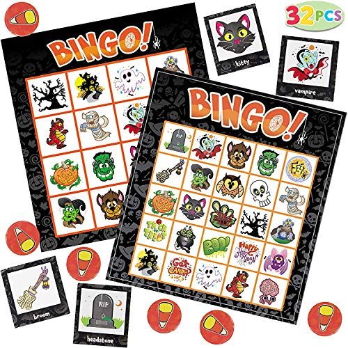 JOYIN 32 Halloween Bingo Game Cards (4x4 & 5x5) – 16 spelers voor Halloween Party Card Games, School Classroom Games, Trick or Treat, Halloween Party Favors Supplies, Family Activity