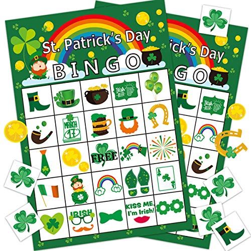 Happy Storm St. Patrick’s Day Bingo Game Irish Party Game für Kinder 24 Spieler St. Patrick’s Shamrock Aktivitäten Bingokarten für Familienfeiern Party