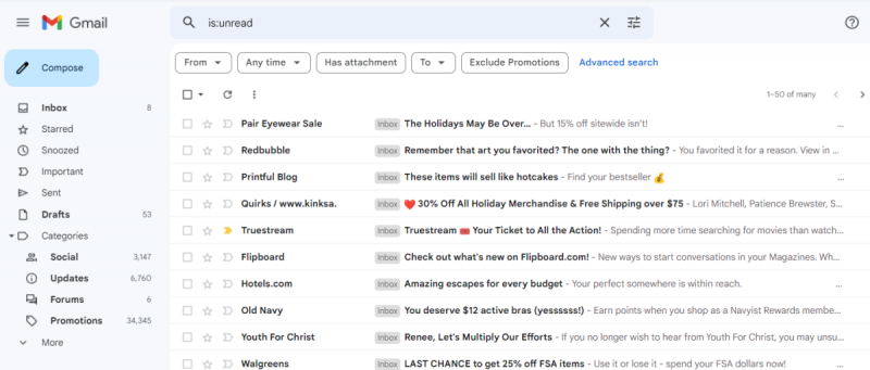   μη αναγνωσμένα email στο gmail