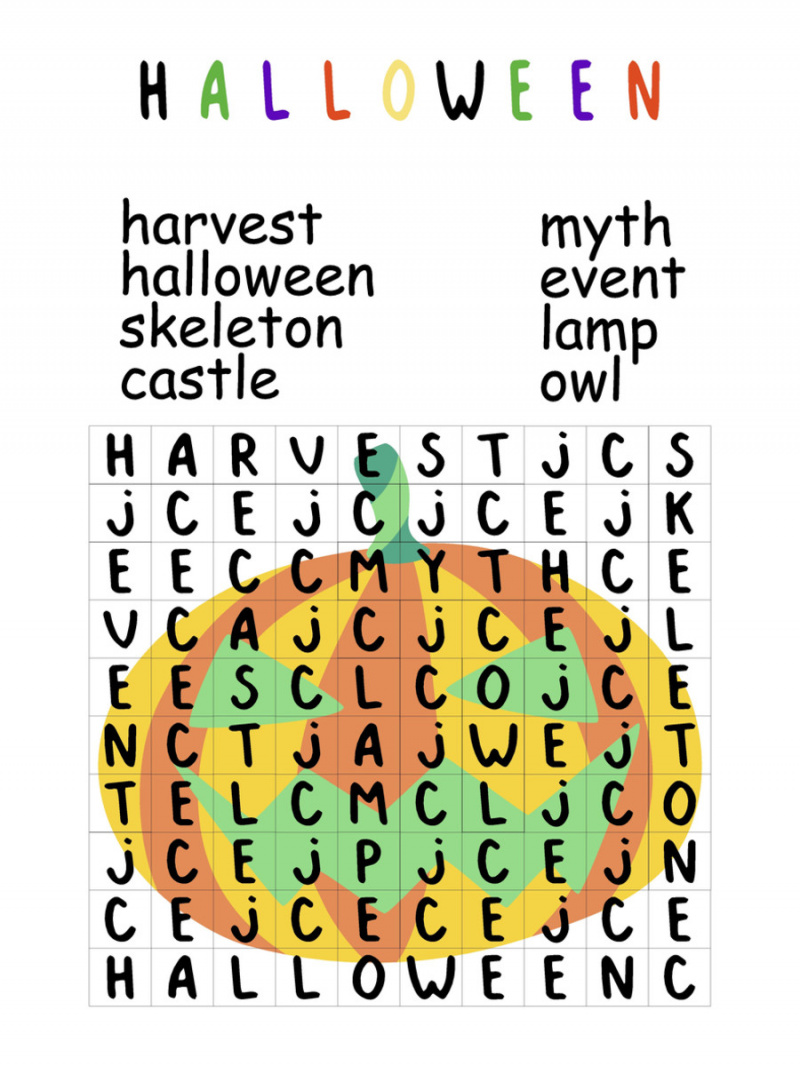   Puzzle di ricerca di parole di Halloween stampabili gratuiti