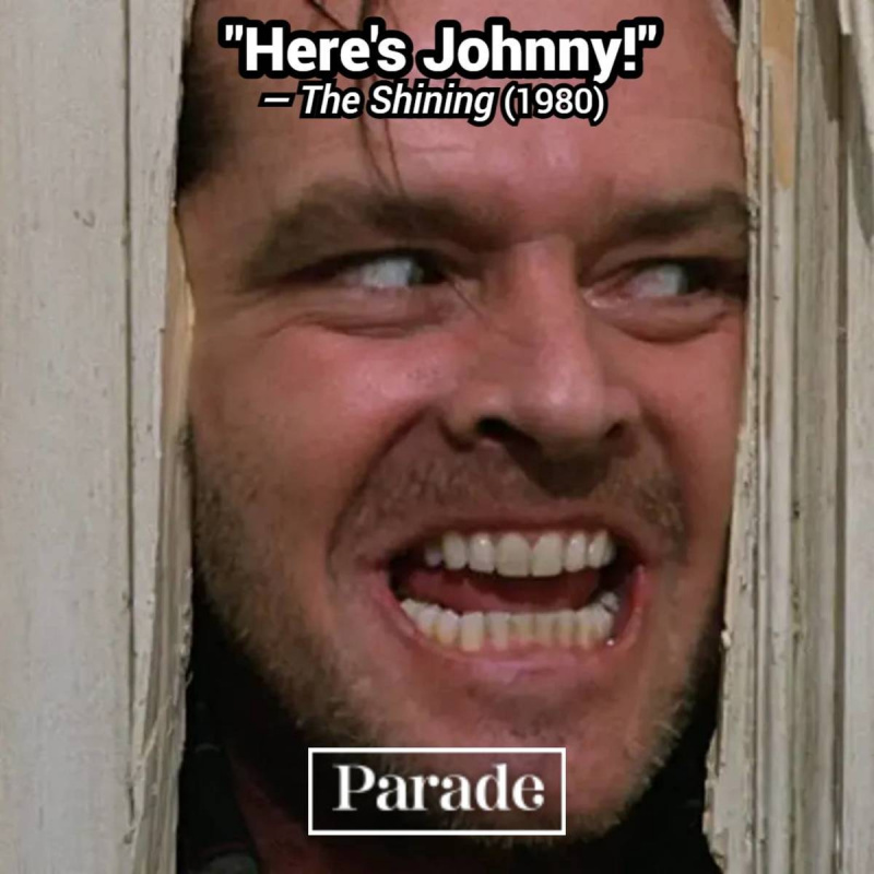 Jackas Nicholsonas filme „Švytėjimas“ deklamuoja siaubo filmo citatą „Čia's Johnny!"