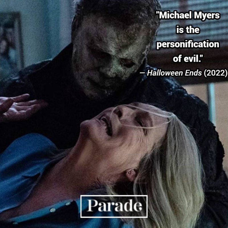 Citatos iš siaubo filmų"Halloween Ends" (2022): Laurie Strode fights Michael Myers as she says "Michael Myers is the personification of evil."