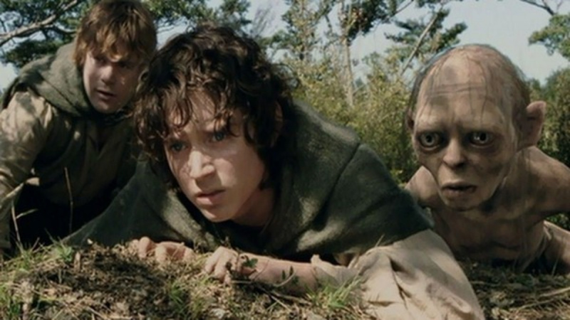 Sean Astin som Samwise Gangee, Elijah Wood som Frodo och Andy Serkis i motion-capture som Gollum i"The Lord of the Rings: The Two Towers"