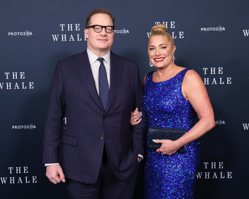   NEW YORK, NEW YORK - 29. NOVEMBER: Brendan Fraser og Jeanne Moore deltager i en visning i New York af"The Whale" at Alice Tully Hall, Lincoln Center on November 29, 2019 in New York City.