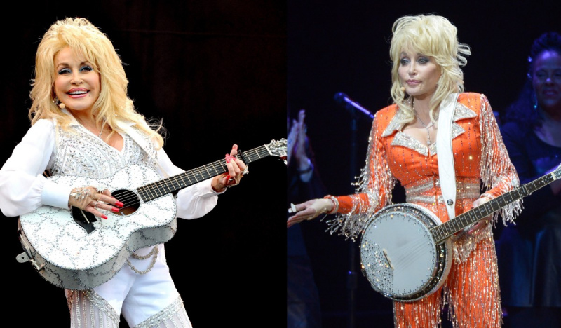 GLASTONBURY, ENGLAND - 29. JUNI: Dolly Parton tritt auf der Pyramid Stage am 3. Tag des Glastonbury Festivals auf der Worthy Farm am 29. Juni 2019 in Glastonbury, England auf. KNOXVILLE, TN - 28. MAI: Dolly Parton führt während eines Konzerts durch, um Dolly zu fördern's Imagination Library & Dr. Robert F. Thomas Foundation at The University of Tennessee's Thompson-boling Arena on May 28, 2019 in Knoxville, Tennessee.