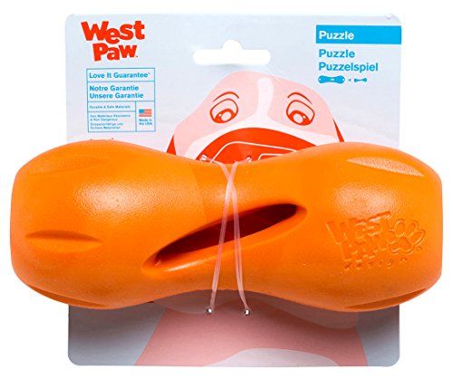 Παιχνίδι West Paw Zogoflex Qwizl Dog Puzzle - Διαδραστικό παιχνίδι μασήματος για σκύλους - Διανοεί περιποιήσεις κατοικίδιων ζώων - Λαμπρά χρωματιστά παζλ σκυλιών για επιθετικά μασήματα, Fetch, Catch, Non-Toxic, L, Tangerine