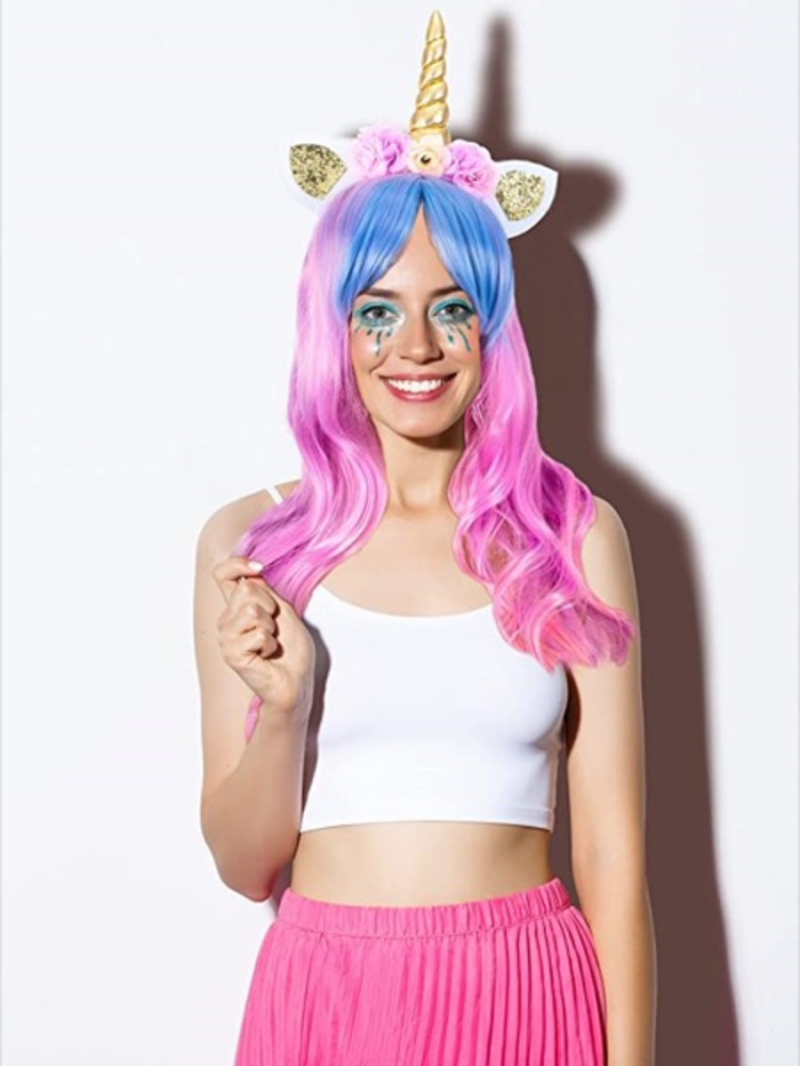 Rainbow Unicorn Pannband Hårperuk