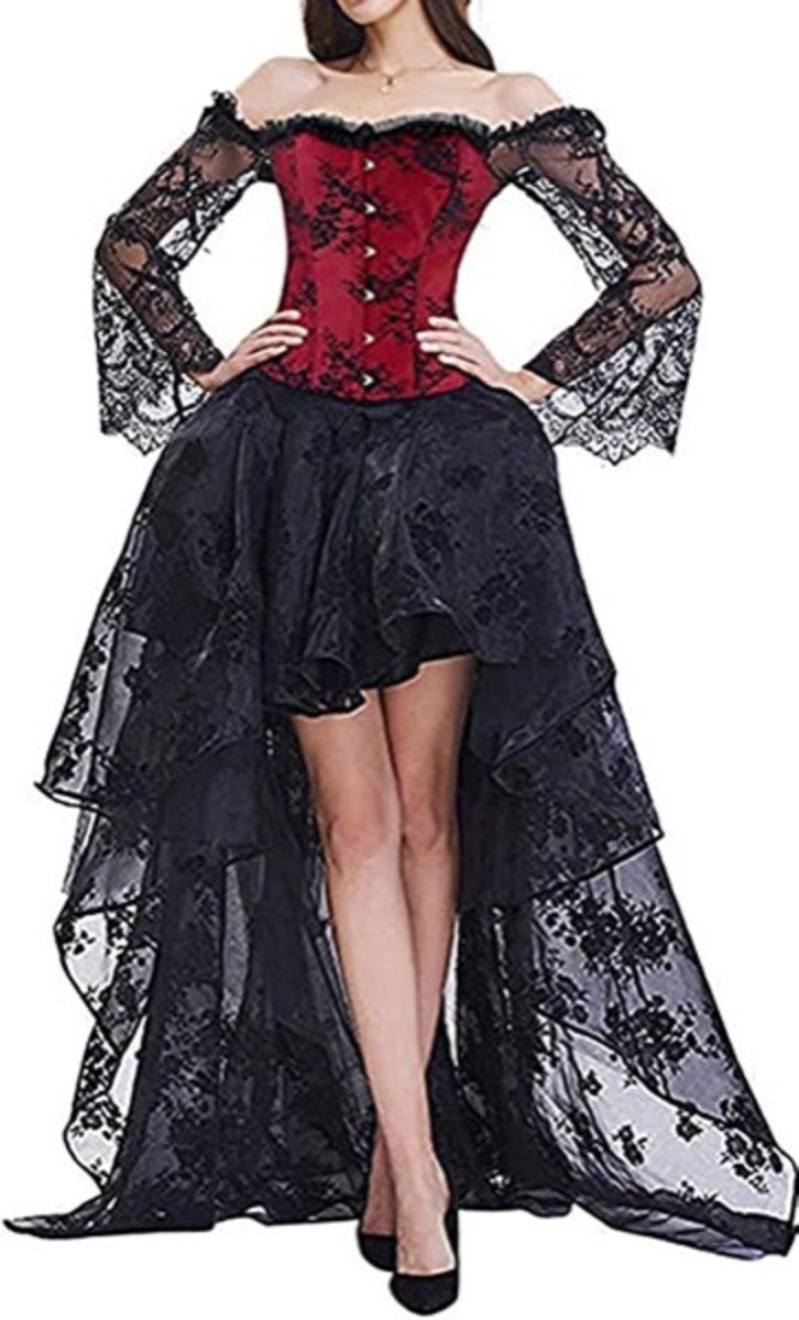 Pandolah kvinnor's Lace Bustier Corset Off Shoulder Top Corset with High Low Skirt Party Wear