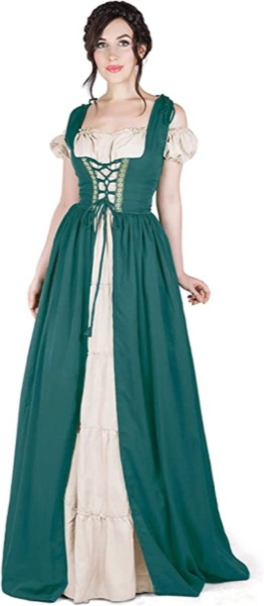 Boho Set Renaissance medeltida irländsk kostym Chemise and Over Dress