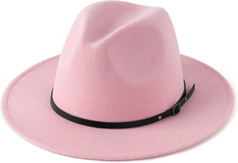 HUDANHUWEI Kvinnor's Classic Wide Brim Fedora Hat with Belt Buckle Felt Panama Hat