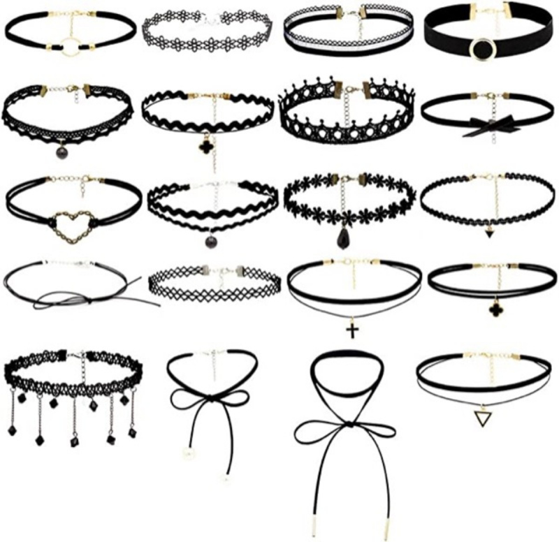 Choker Set 20 st Justerbar Klassisk svart Choker Halsband Fotset för julklapp Sammet Metall hängsmycke Göra kedjor Vintage Lolita stilar för kvinnor tjejer