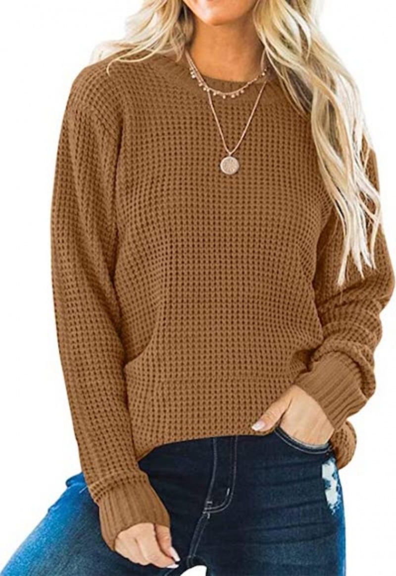   ZESICA Moterys's Long Sleeve Crew Neck Waffle Knit