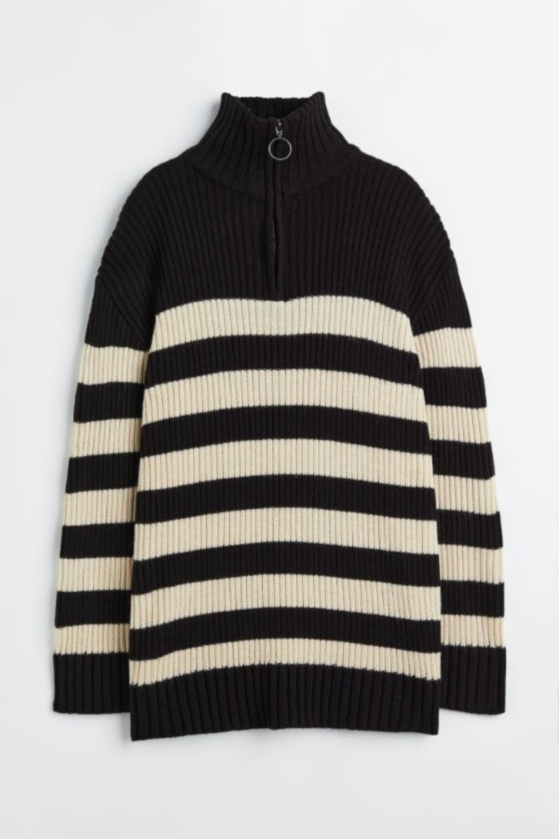   H&M Ribbstickad Randig tröja med halv dragkedja