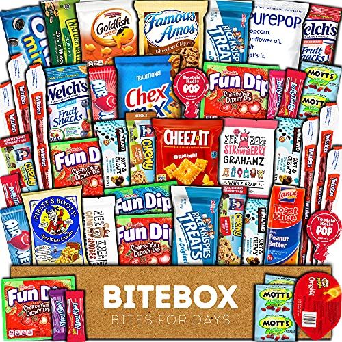 حزمة BiteBox Care (45 عددًا) الوجبات الخفيفة بسكويت الشوكولاتة رقائق الشوكولاتة مجموعة متنوعة من علب الهدايا مجموعة سلة متنوعة حزمة مزيج العينات السائبة علاج طلاب الكلية الامتحان النهائي مكتب الأب