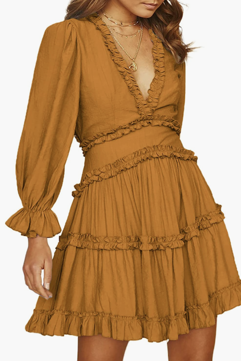   Rüschenkleid mit V-Ausschnitt