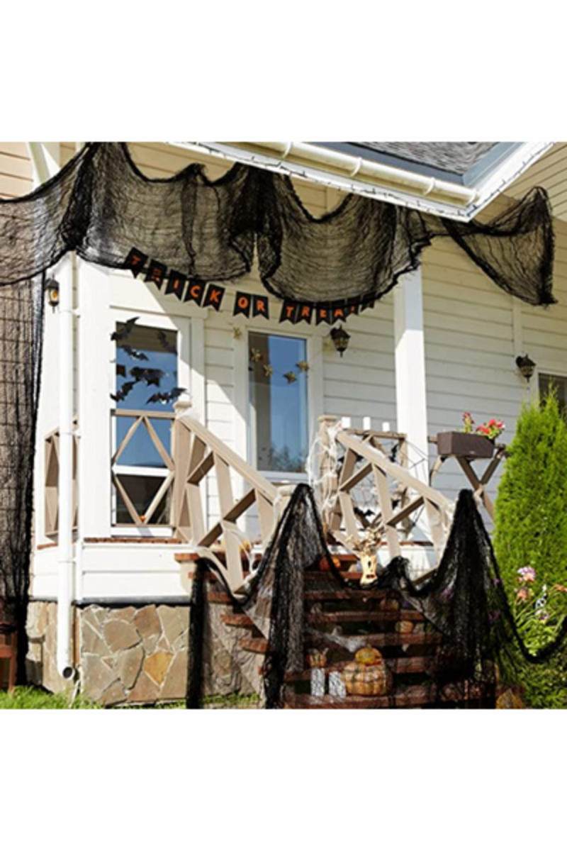   Decoración puerta Halloween gasa negra
