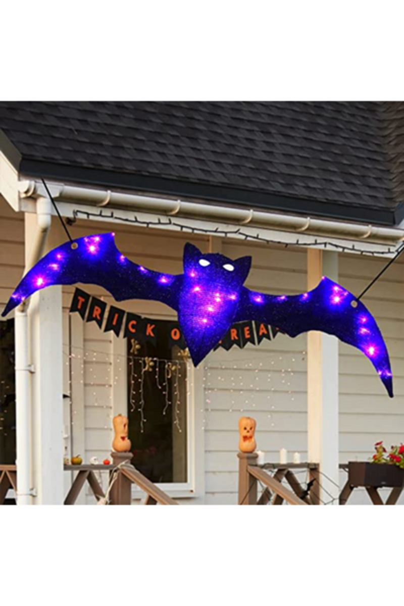   Decoraciones de puerta de Halloween colgando murciélago iluminado