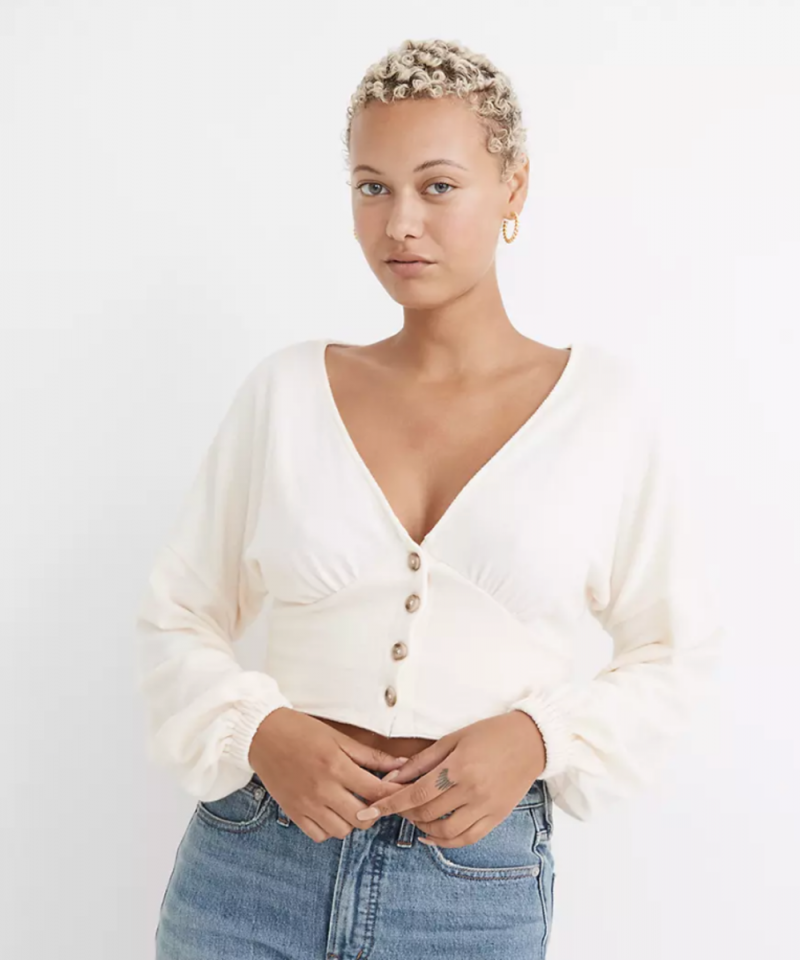   Deep-V Button-Front Crop Top
