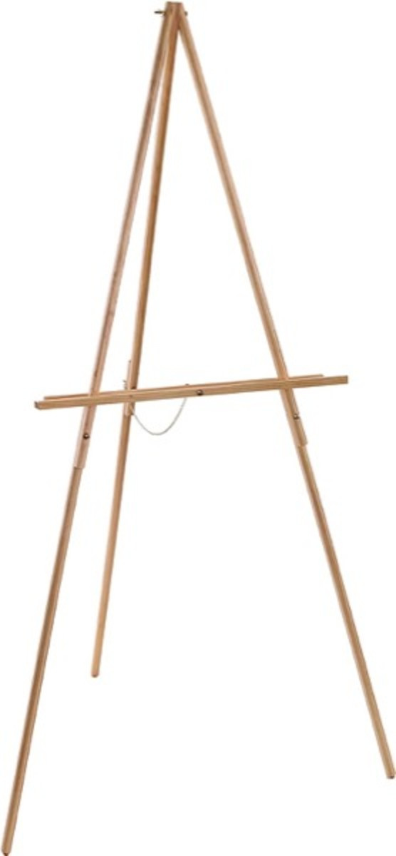 ASV mākslas piedāvājums 64" High Torrey Wooden A-Frame Tripod Studio Artist Floor Easel - Adjustable Tray Height, Holds 40" Canvas - Wood Display Holder Stand for Paintings, Drawings, Framed Photos, Signs, $32.99 at Amazon