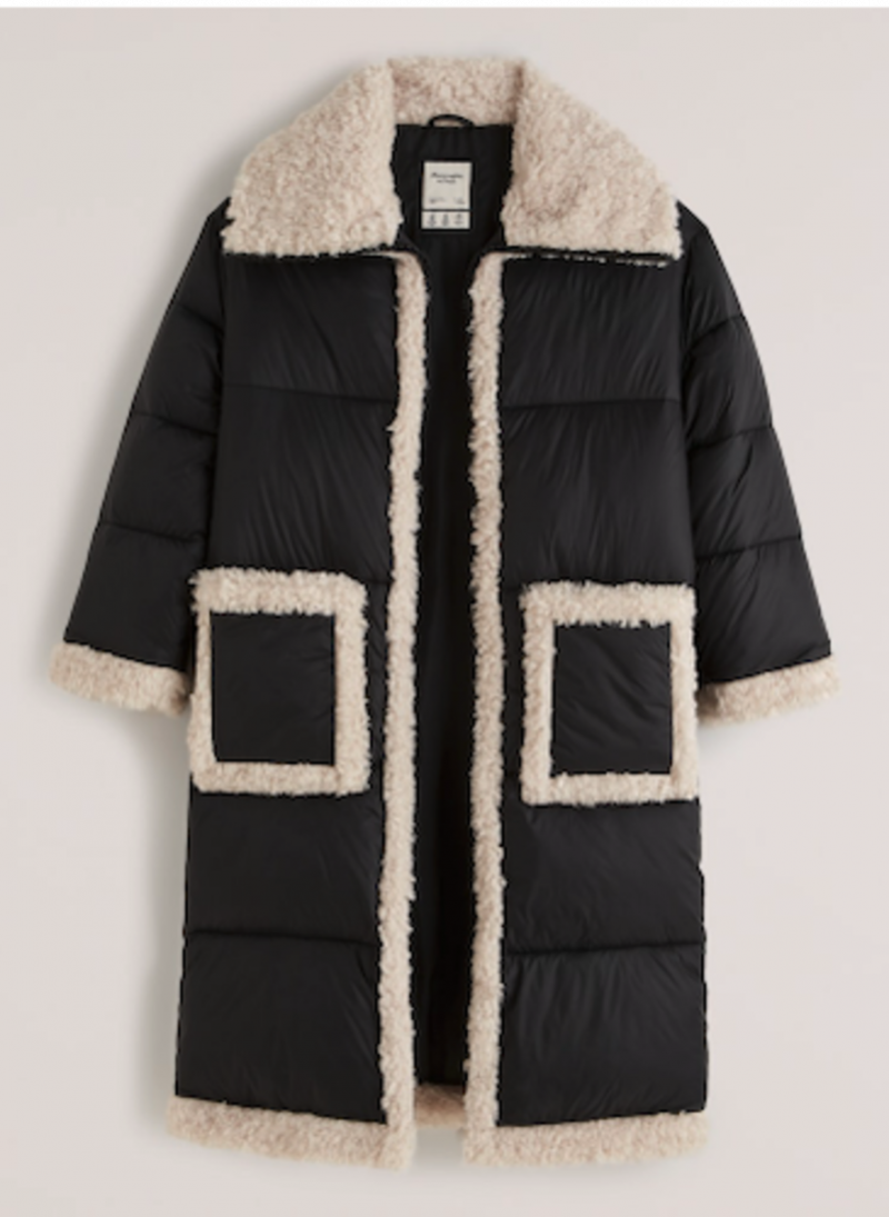 A&F Ultra Long Diamond Quilted Sherpa-Lined Puffer winterjas voor dames