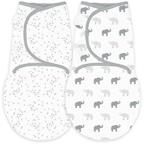 Erstaunliche Baby Wickeldecke mit verstellbarem Wickel, 2er Set, kleine Elefanten und Konfetti, Sterling, klein