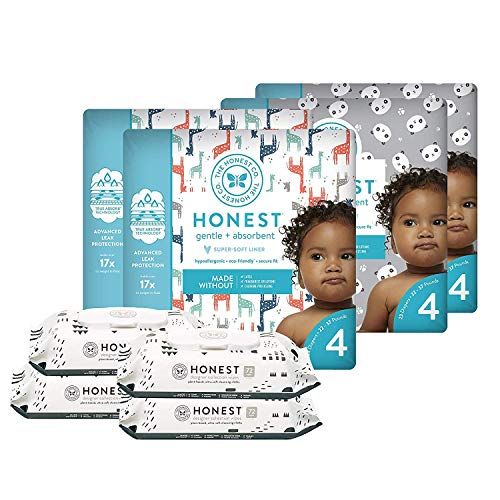 The Honest Company Super Duper Club Box mit TrueAbsorb Babywindeln & Honest Baby Wipes | Größe 4 | Umweltfreundliche Windeln | Hypoallergene Tücher | Stilvolle Drucke