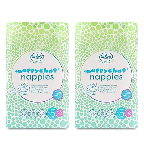 Mum & You Nappychat umweltfreundliche Windeln - Größe 5, 104 Count (2 Packungen mit 52 ct) für 24-55 lbs. Hergestellt aus biologisch abbaubarem Holzzellstoff. Hypoallergen, dermatologisch getestet und frei von Lotion und Parfüm