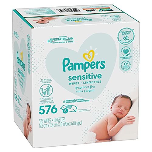 Babytücher, Pampers Sensitive Babywindeltücher auf Wasserbasis, hypoallergen und parfümfrei, 8 Nachfüllpackungen (Wanne nicht im Lieferumfang enthalten), je 72, 8er-Pack (Verpackung kann variieren)