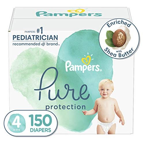 Windeln Größe 4, 150 Stück - Pampers Pure Protection Einweg-Babywindeln, hypoallergener und parfümfreier Schutz, EINMONATSVERSORGUNG (Verpackung kann variieren)