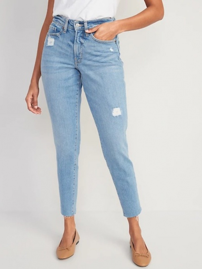 Kadınlar için Old Navy Curvy Yüksek Belli OG Düz Sıkıntılı Jeans