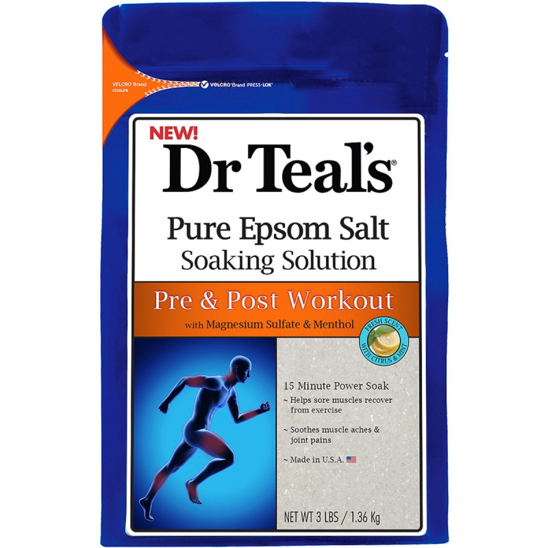   Dr. Teal tīrs Epsom sāls mērcēšanas šķīdums pirms un pēc treniņa
