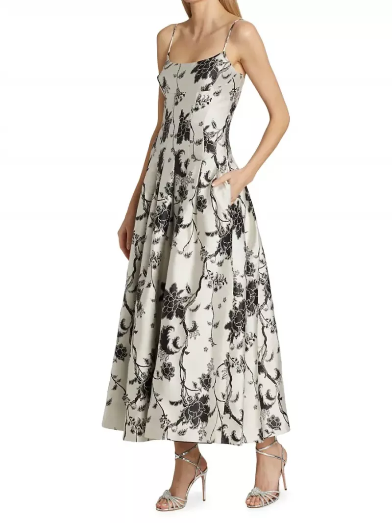   ML Monique Lhuillier Abito midi in jacquard plissettato