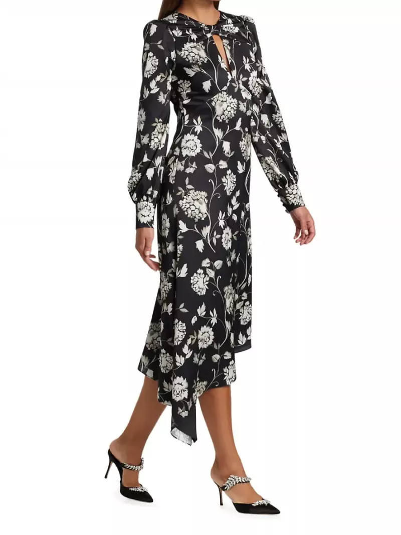   ML Monique Lhuillier Abito midi in raso floreale