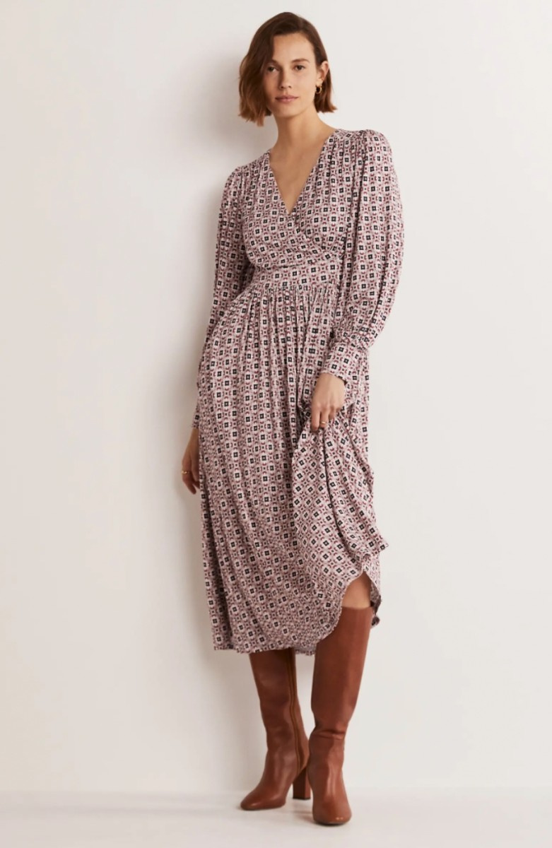   Nordstrom Boden Print Langærmet Faux Wrap Midi-kjole
