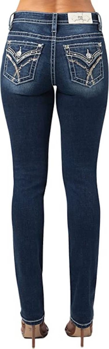 Miss Me Women's Mid Rise Sparkly Dash Straight Jeans